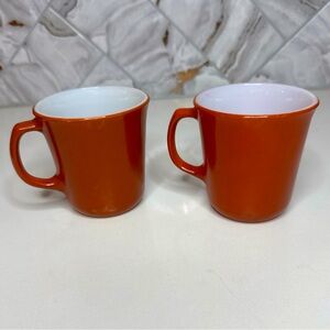 Set of 2 Vtg Pyrex/Corning Burnt Orange Coffee Mugs Cups with D Handle - MCM USA